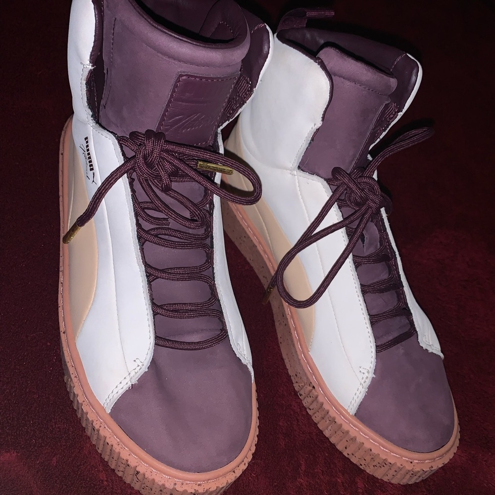 Puma Women's High-Top Sneakers - White and Burgundy